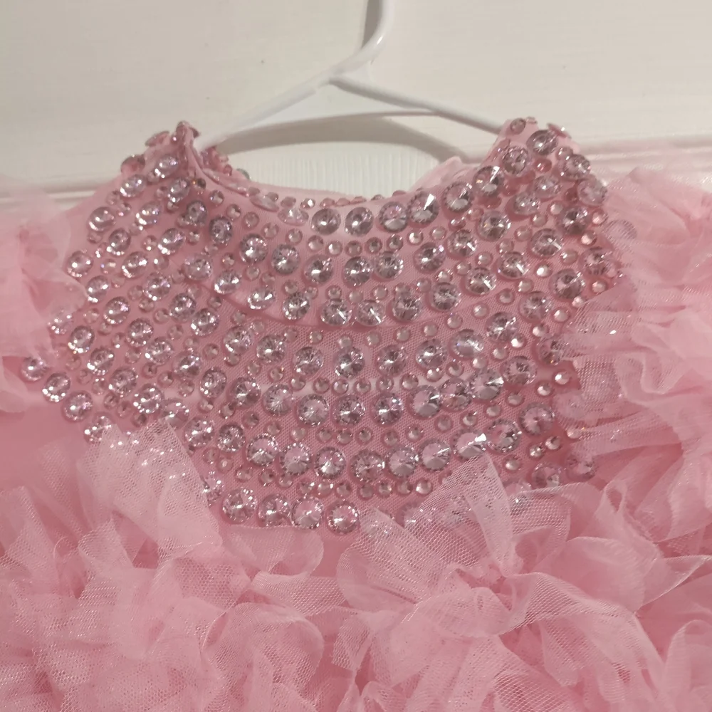 Pink Rhinestone Ruffle Bodysuit - Picture 3 of 5